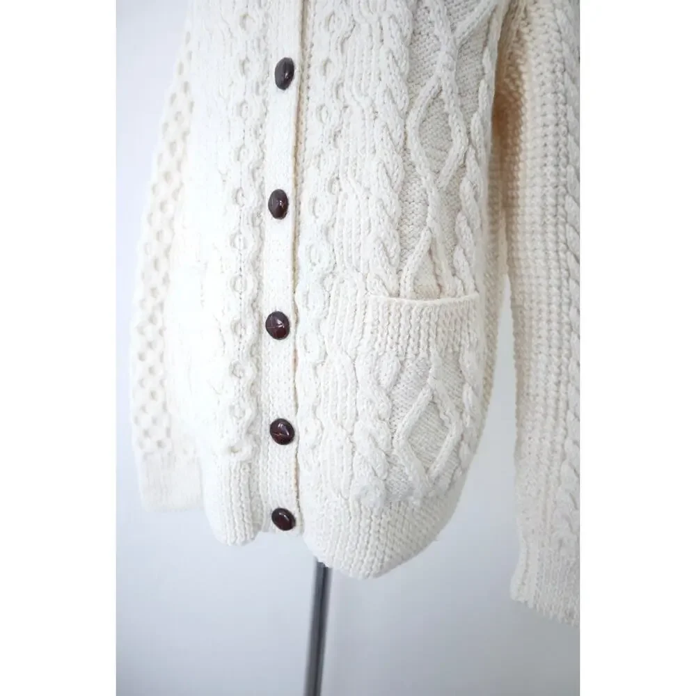 Vintage Handknit Cable Hand Knit Cardigan Sweater Carrick On Suir Ireland - Picture 7 of 14